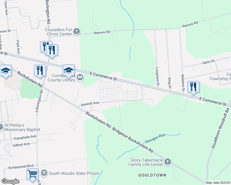 map of restaurants, bars, coffee shops, grocery stores, and more near 868 East Commerce Street in Bridgeton