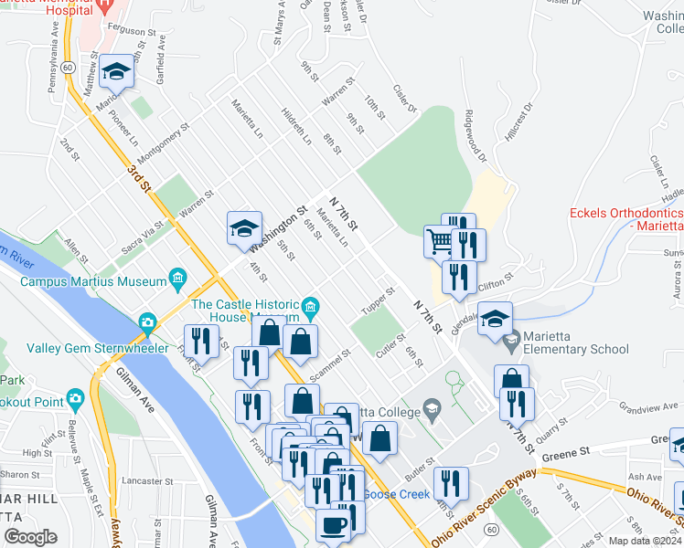 map of restaurants, bars, coffee shops, grocery stores, and more near 425 6th Street in Marietta