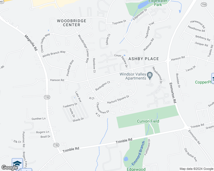 map of restaurants, bars, coffee shops, grocery stores, and more near 617 Burlington Court in Edgewood