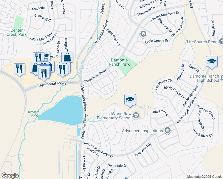 map of restaurants, bars, coffee shops, grocery stores, and more near 1920 Dark Horse Road in Reno
