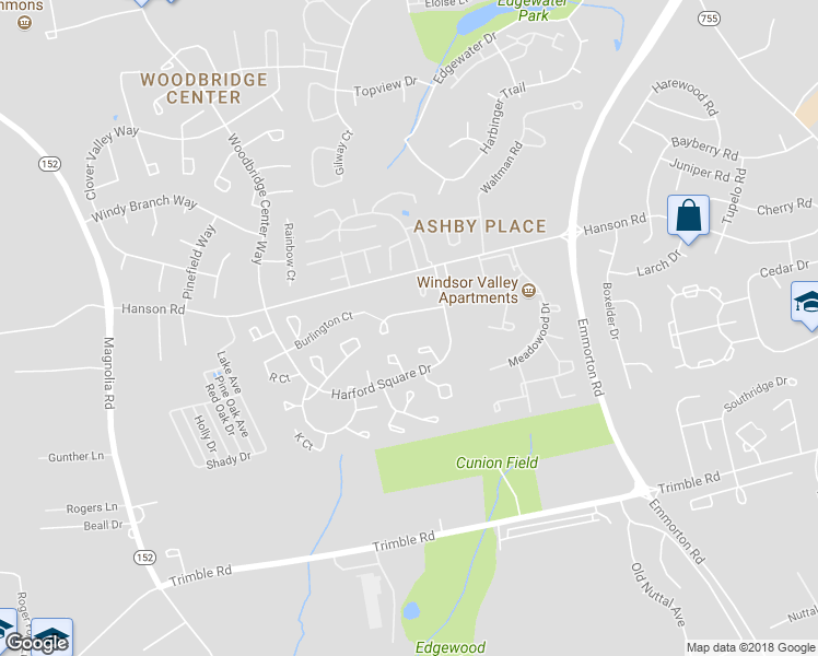 map of restaurants, bars, coffee shops, grocery stores, and more near 632 Yorkshire Drive in Edgewood