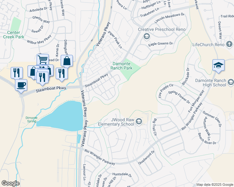 map of restaurants, bars, coffee shops, grocery stores, and more near 1920 Dark Horse Road in Reno