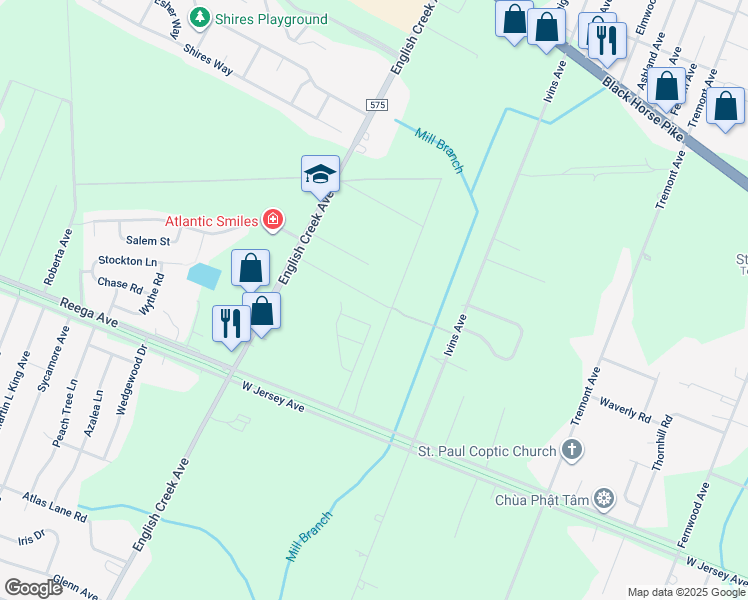 map of restaurants, bars, coffee shops, grocery stores, and more near 27 Harley Avenue in Egg Harbor Township