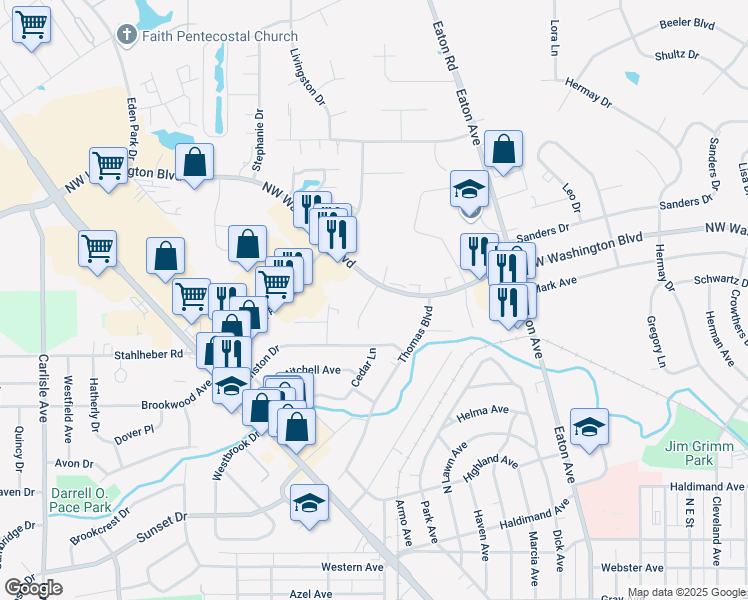 map of restaurants, bars, coffee shops, grocery stores, and more near 1091 Northwest Washington Boulevard in Hamilton