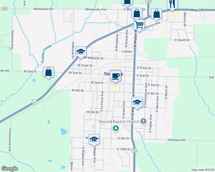 map of restaurants, bars, coffee shops, grocery stores, and more near 100-140 W 3rd St in Salisbury