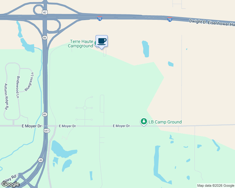 map of restaurants, bars, coffee shops, grocery stores, and more near 3600 Willow Run Court in Terre Haute