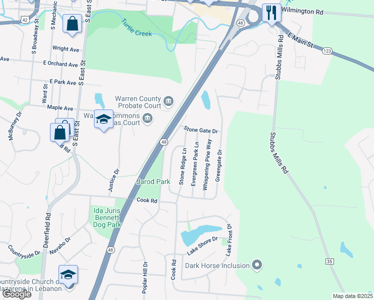 map of restaurants, bars, coffee shops, grocery stores, and more near 922 Stone Ridge Lane in Lebanon