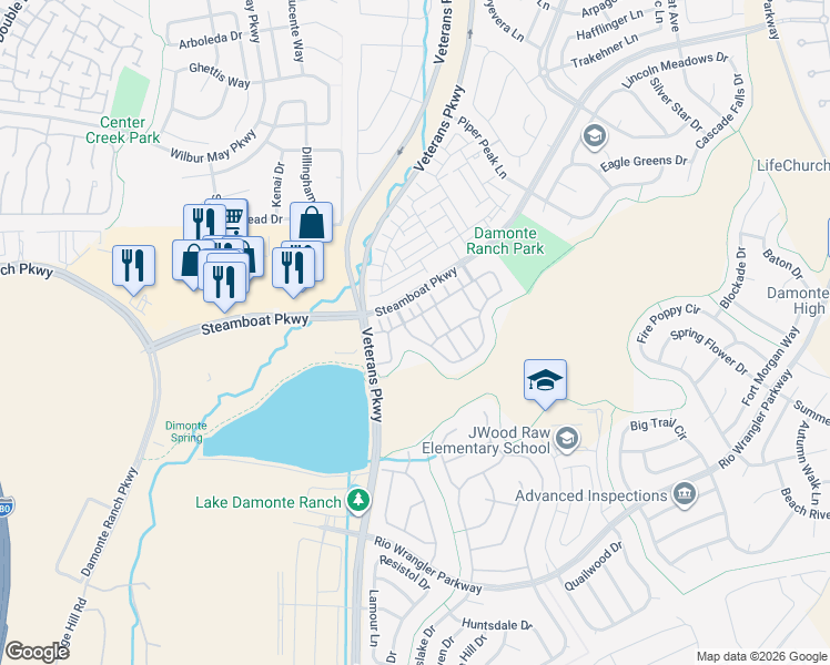 map of restaurants, bars, coffee shops, grocery stores, and more near 1801 Wind Ranch Road in Reno