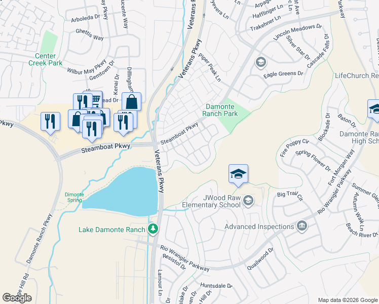 map of restaurants, bars, coffee shops, grocery stores, and more near 1865 Sea Horse Road in Reno