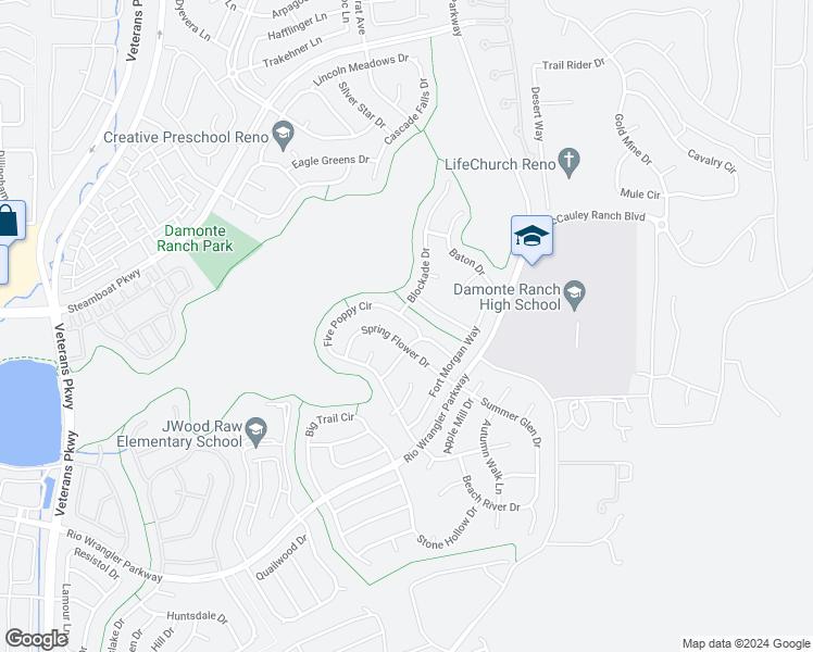 map of restaurants, bars, coffee shops, grocery stores, and more near 10608 Fire Poppy Circle in Reno
