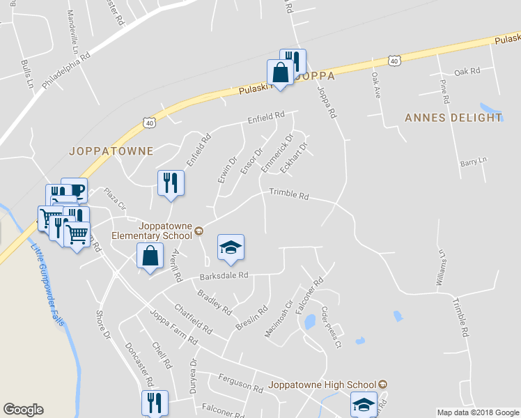 map of restaurants, bars, coffee shops, grocery stores, and more near 912 Scannell Court in Harford County