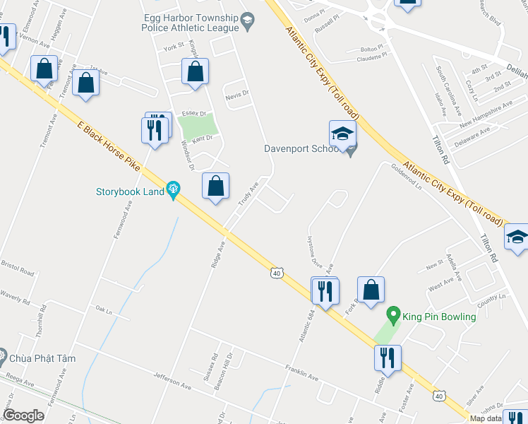 map of restaurants, bars, coffee shops, grocery stores, and more near 301 Saint Thomas Drive in Egg Harbor Township