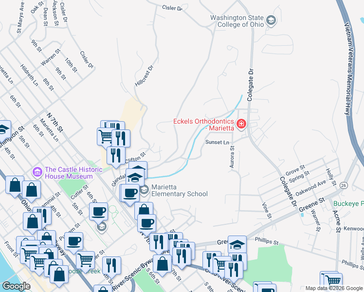 map of restaurants, bars, coffee shops, grocery stores, and more near 800 Glendale Road in Marietta