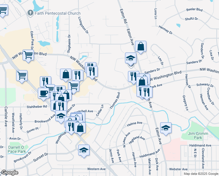 map of restaurants, bars, coffee shops, grocery stores, and more near 1130 Northwest Washington Boulevard in Hamilton
