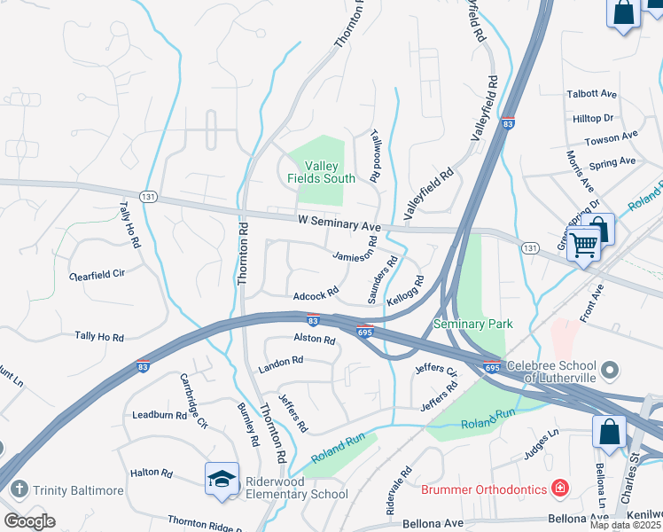 map of restaurants, bars, coffee shops, grocery stores, and more near 917 Jamieson Road in Lutherville-Timonium