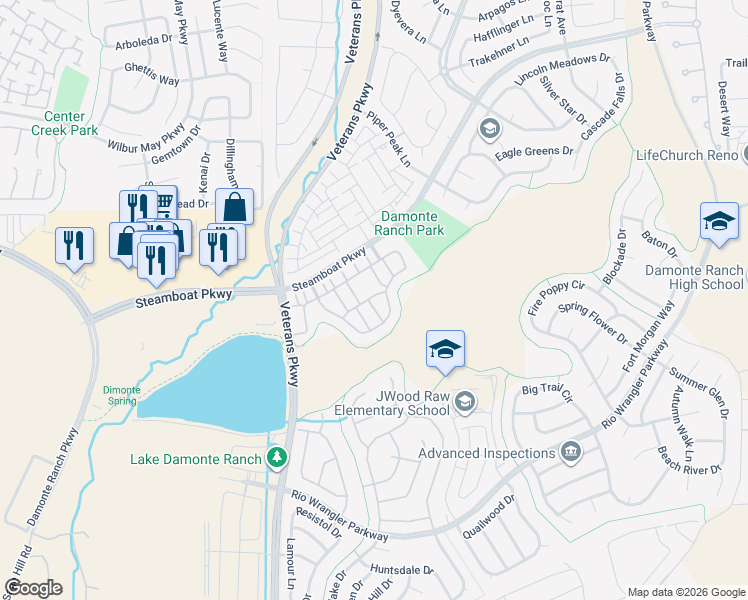 map of restaurants, bars, coffee shops, grocery stores, and more near 1920 Dark Horse Road in Reno
