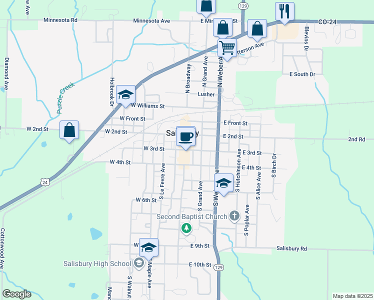 map of restaurants, bars, coffee shops, grocery stores, and more near 152-198 E 3rd St in Salisbury