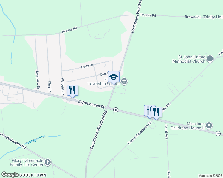 map of restaurants, bars, coffee shops, grocery stores, and more near 392 Gouldtown Woodruff Road in Bridgeton