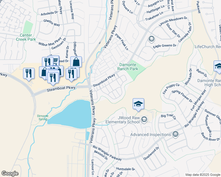 map of restaurants, bars, coffee shops, grocery stores, and more near 1865 Sea Horse Road in Reno