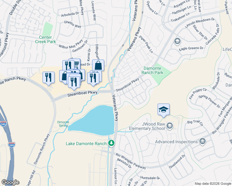 map of restaurants, bars, coffee shops, grocery stores, and more near 1775 Wind Ranch Road in Reno