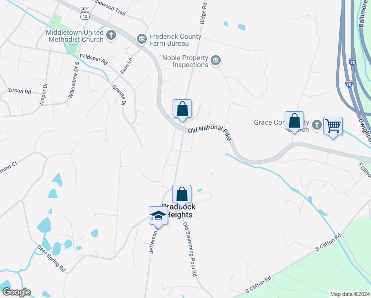 map of restaurants, bars, coffee shops, grocery stores, and more near 6915 Maryland Avenue in Braddock Heights