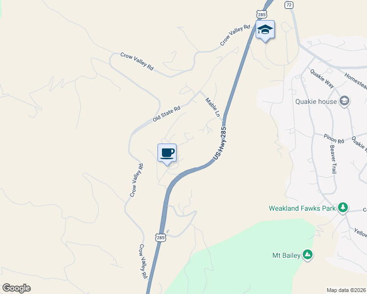 map of restaurants, bars, coffee shops, grocery stores, and more near 260 Bailey Drive in Bailey