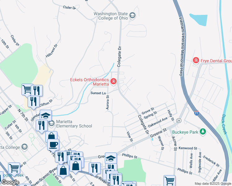map of restaurants, bars, coffee shops, grocery stores, and more near 319 Colegate Drive in Marietta