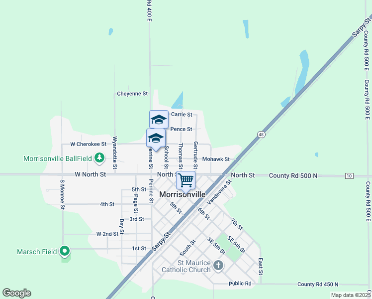 map of restaurants, bars, coffee shops, grocery stores, and more near in Morrisonville
