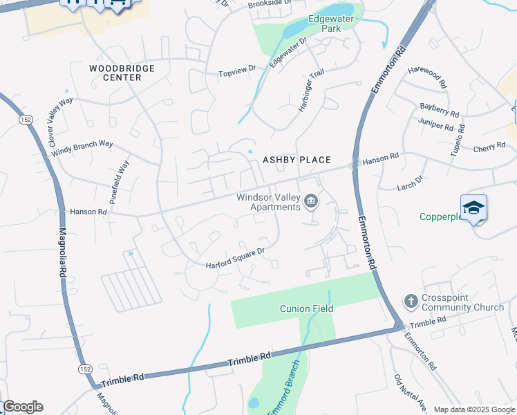 map of restaurants, bars, coffee shops, grocery stores, and more near 1562 Harford Square Drive in Edgewood
