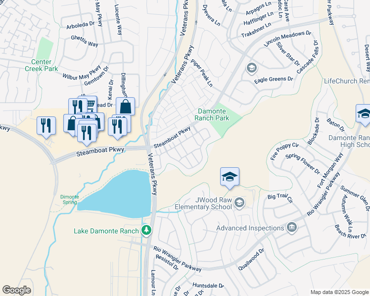 map of restaurants, bars, coffee shops, grocery stores, and more near 1865 Sea Horse Road in Reno
