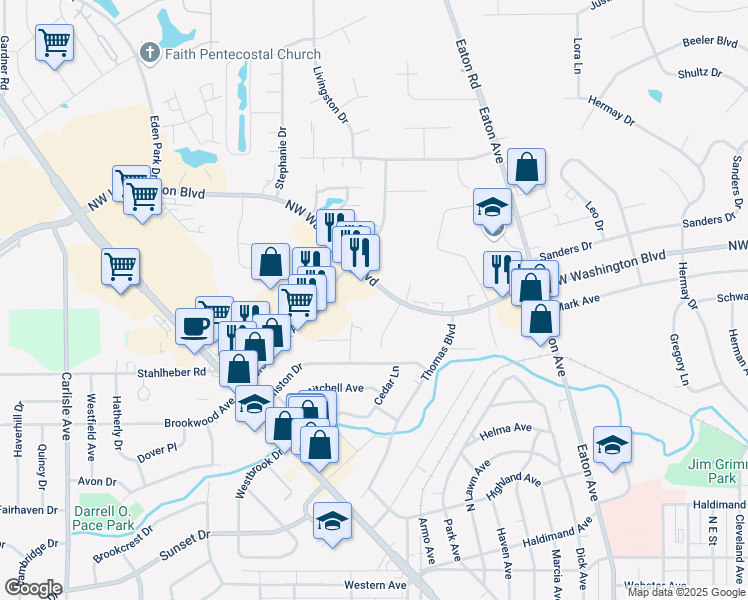 map of restaurants, bars, coffee shops, grocery stores, and more near 1091 Northwest Washington Boulevard in Hamilton