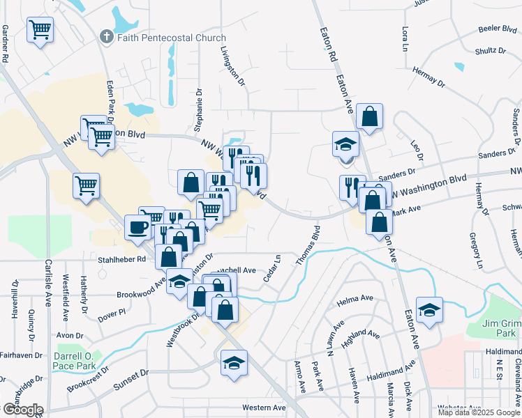 map of restaurants, bars, coffee shops, grocery stores, and more near 1091 Northwest Washington Boulevard in Hamilton