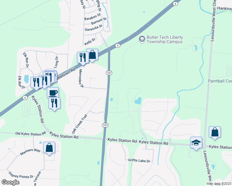 map of restaurants, bars, coffee shops, grocery stores, and more near in Butler County
