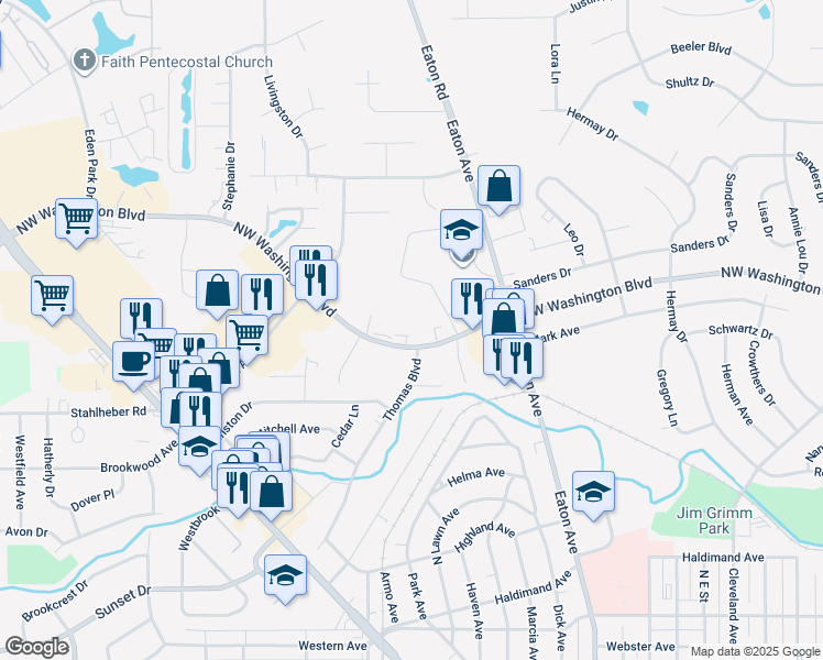 map of restaurants, bars, coffee shops, grocery stores, and more near 1190 Northwest Washington Boulevard in Hamilton