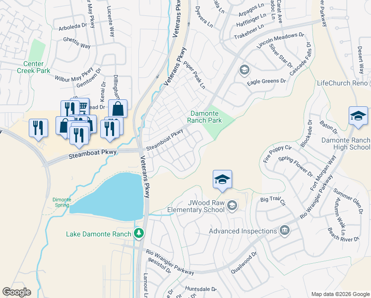 map of restaurants, bars, coffee shops, grocery stores, and more near 1920 Dark Horse Road in Reno
