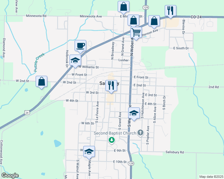 map of restaurants, bars, coffee shops, grocery stores, and more near 152 East 3rd Street in Salisbury