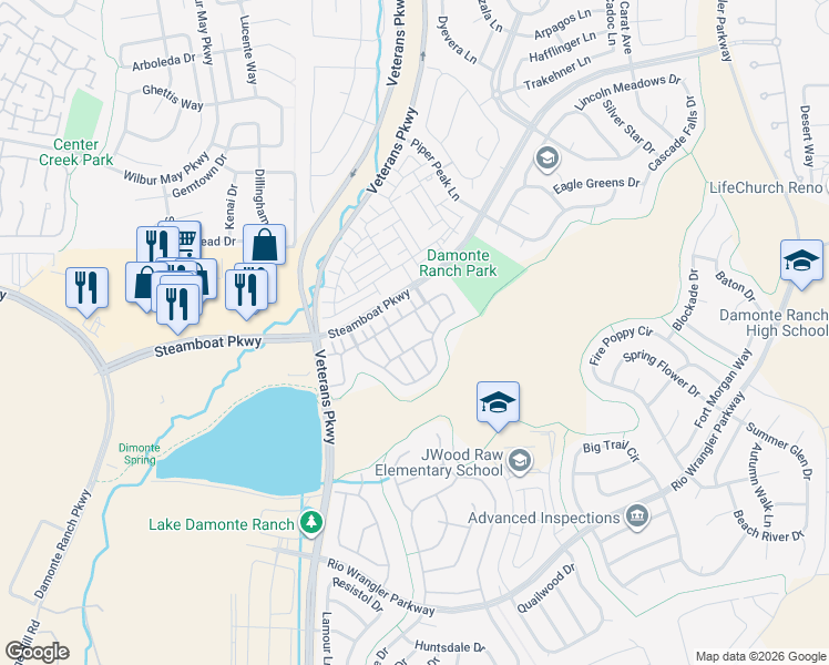 map of restaurants, bars, coffee shops, grocery stores, and more near 1920 Dark Horse Road in Reno