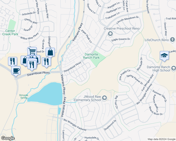 map of restaurants, bars, coffee shops, grocery stores, and more near 1920 Dark Horse Road in Reno