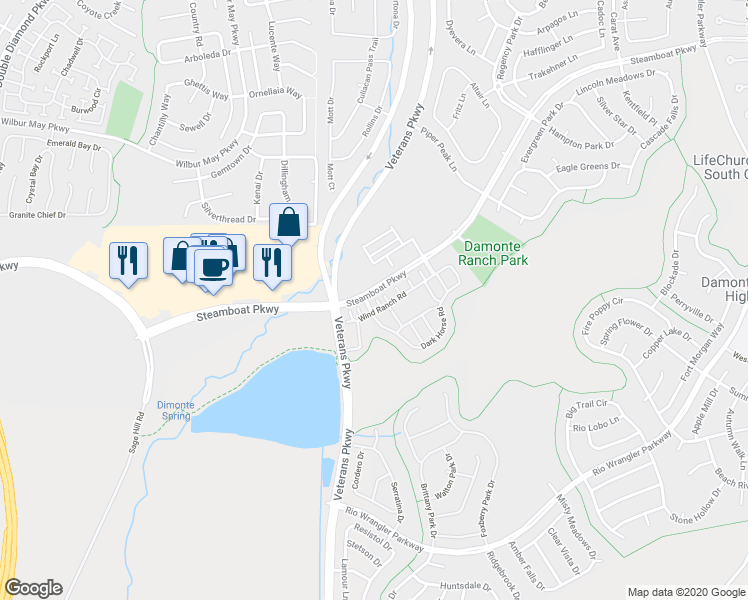 map of restaurants, bars, coffee shops, grocery stores, and more near 1801 Wind Ranch Road in Reno