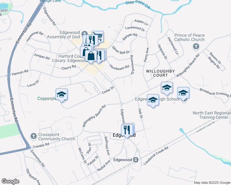 map of restaurants, bars, coffee shops, grocery stores, and more near 514 Edgewood Road in Edgewood