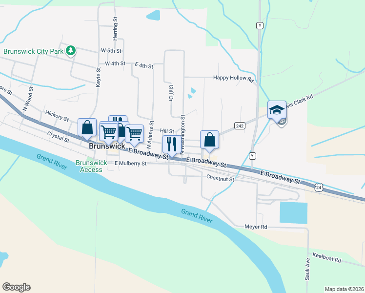 map of restaurants, bars, coffee shops, grocery stores, and more near 700 Harrison Street in Brunswick