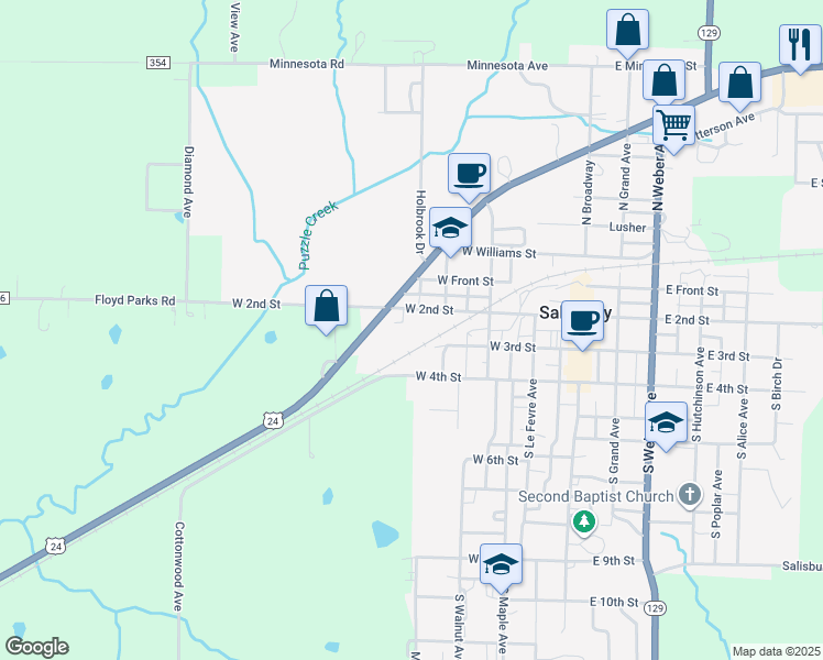 map of restaurants, bars, coffee shops, grocery stores, and more near 413 West 2nd Street in Salisbury
