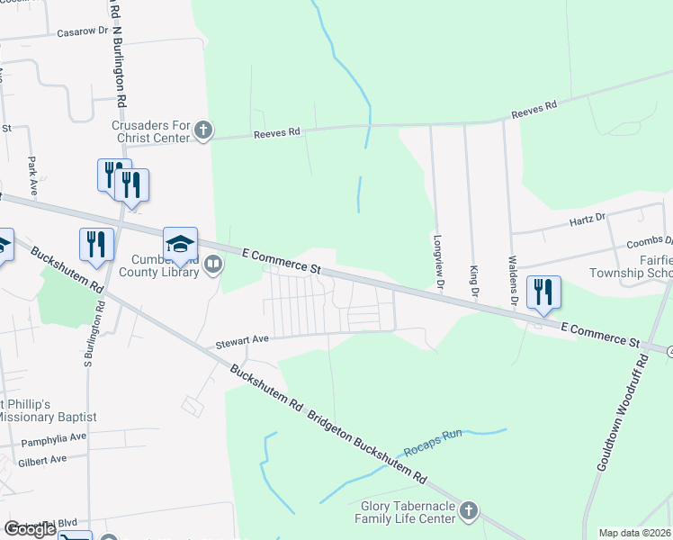 map of restaurants, bars, coffee shops, grocery stores, and more near 871 East Commerce Street in Bridgeton