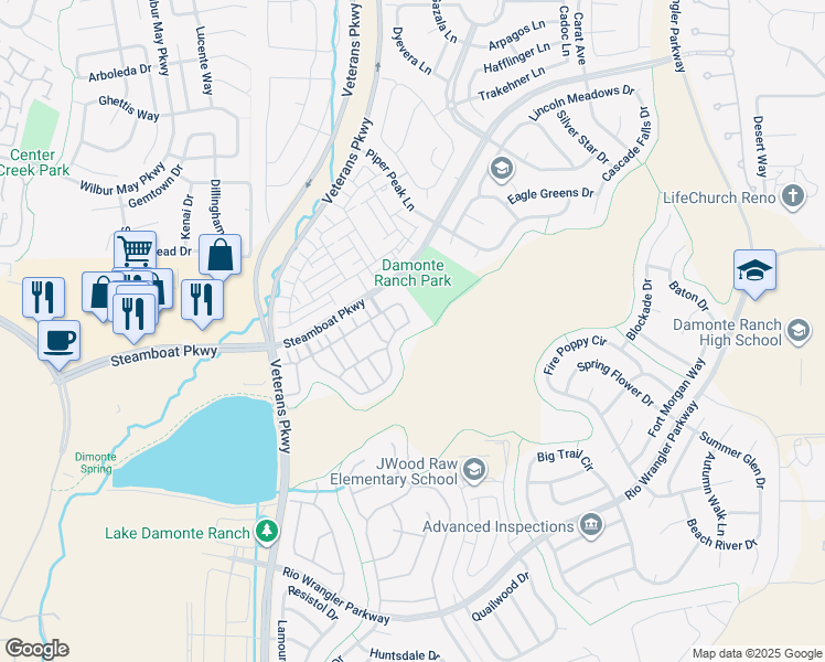 map of restaurants, bars, coffee shops, grocery stores, and more near 1960 Dark Horse Road in Reno