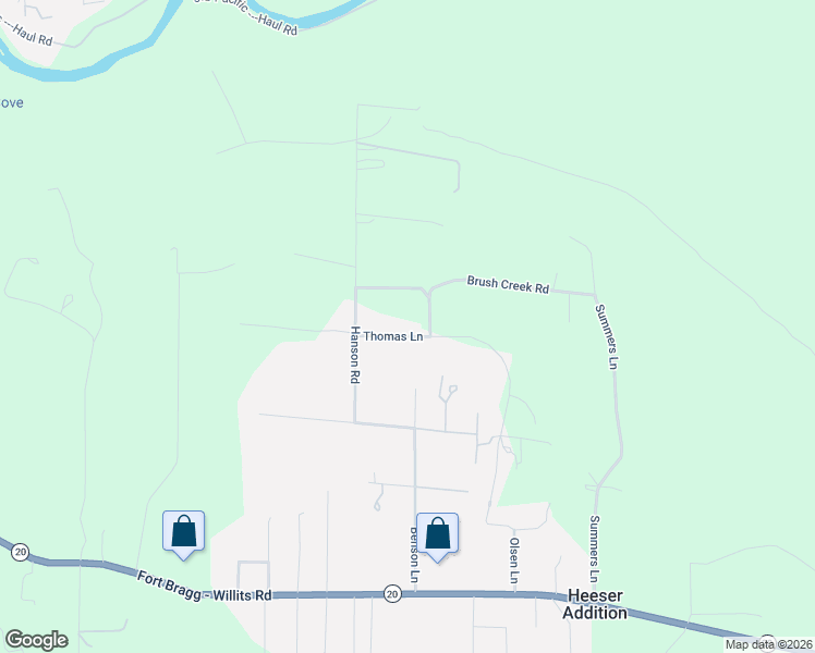 map of restaurants, bars, coffee shops, grocery stores, and more near 31341 Thomas Ln in Fort Bragg