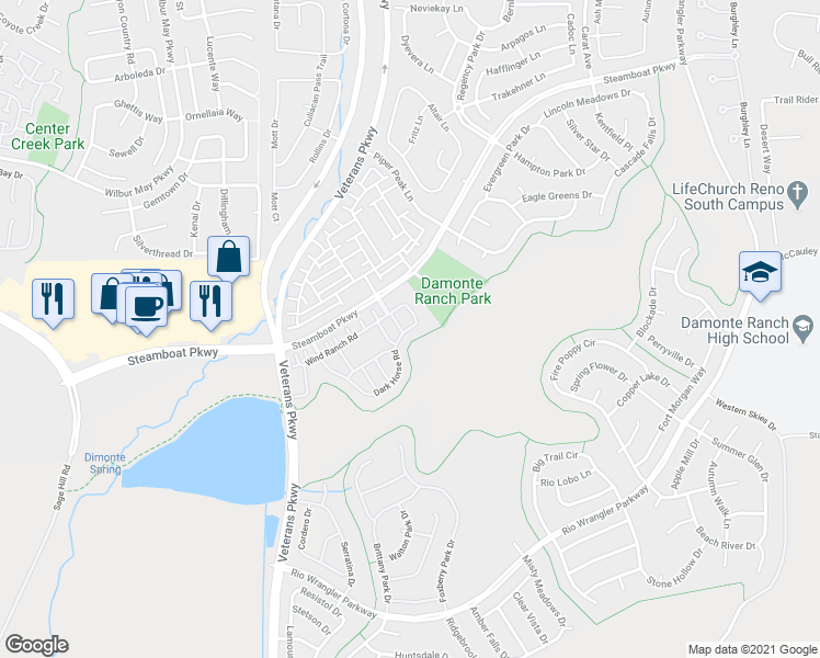 map of restaurants, bars, coffee shops, grocery stores, and more near 1990 Dark Horse Road in Reno