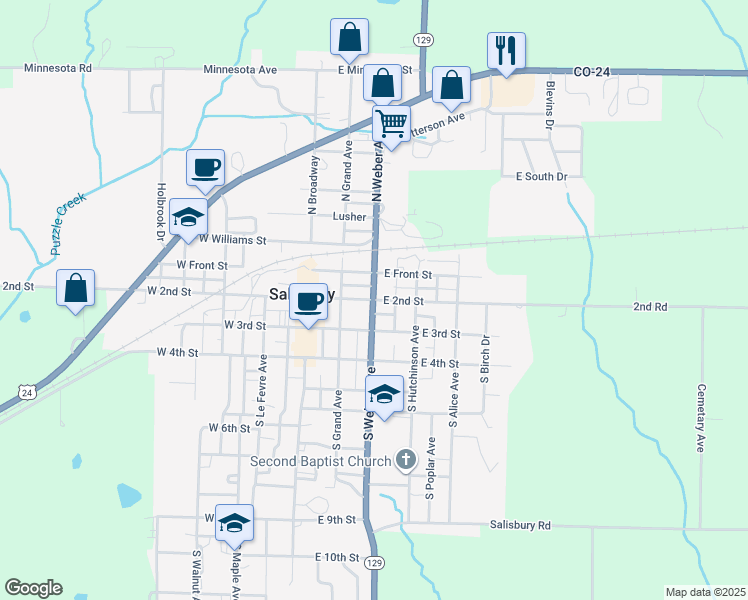map of restaurants, bars, coffee shops, grocery stores, and more near 302 East 2nd Street in Salisbury