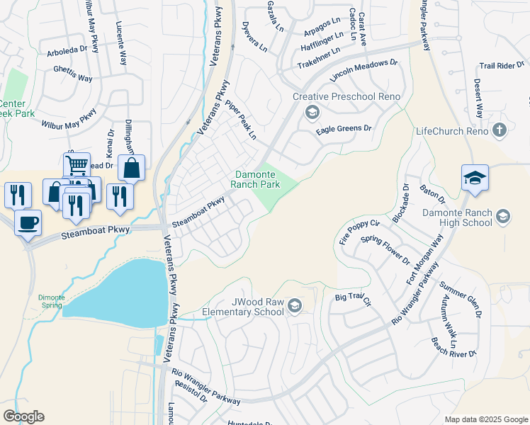 map of restaurants, bars, coffee shops, grocery stores, and more near 1990 Dark Horse Road in Reno