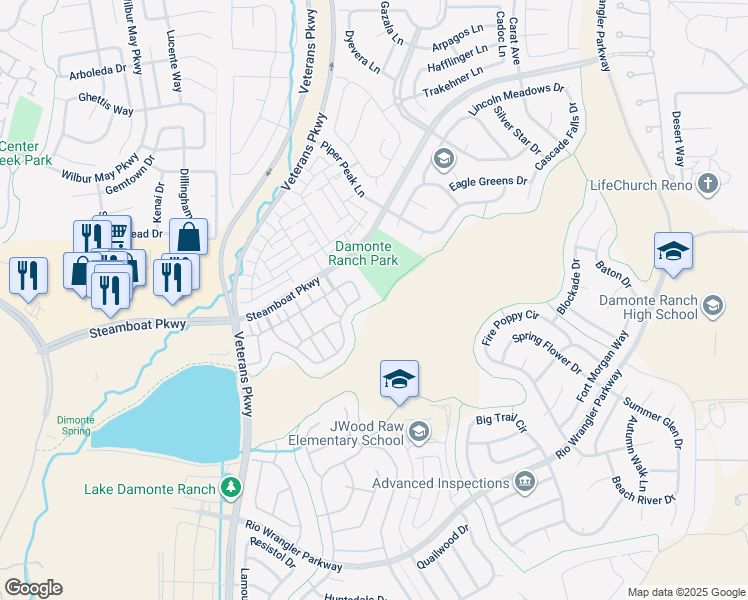 map of restaurants, bars, coffee shops, grocery stores, and more near 1990 Dark Horse Road in Reno