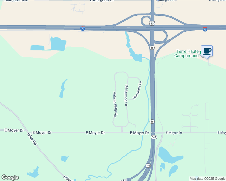 map of restaurants, bars, coffee shops, grocery stores, and more near 3301-3899 Autumn Ridge Road in Terre Haute